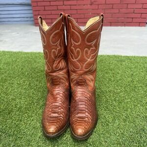 Vtg Nocona Boa Snakeskin Cowboy Boots‎ Mens Size 8.5 D Brown Style 9053 Rodeo